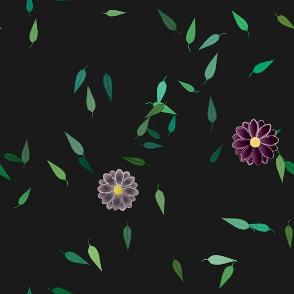 Flores Abstractas Con Hojas Verdes Patrón Sin Costura Ilustración Vectorial — Archivo Imágenes Vectoriales