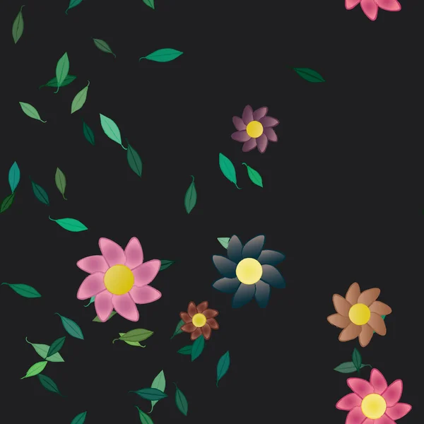 Fleurs Abstraites Avec Des Feuilles Vertes Motif Sans Couture Illustration — Image vectorielle