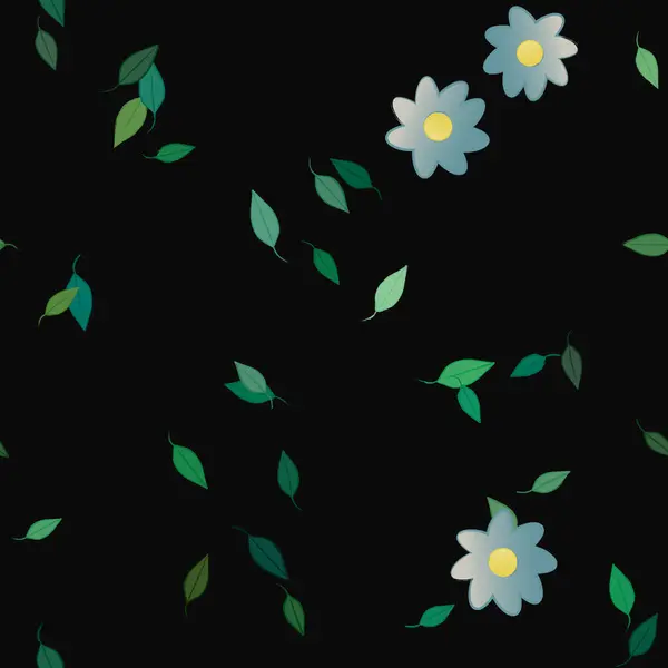 Fleurs Abstraites Avec Des Feuilles Vertes Motif Sans Couture Illustration — Image vectorielle