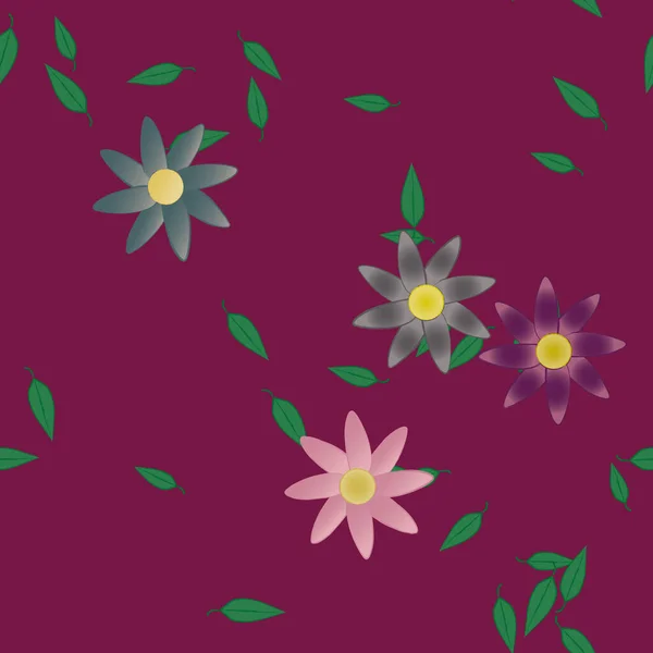 Fleurs Abstraites Avec Des Feuilles Vertes Motif Sans Couture Illustration — Image vectorielle