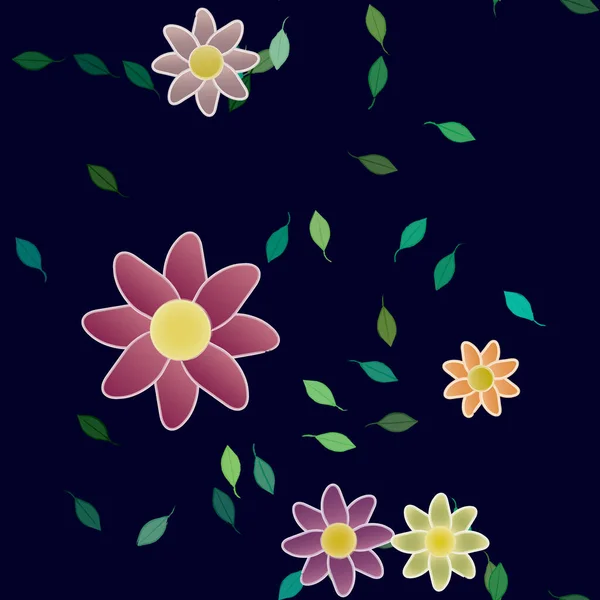 Flores Abstractas Con Hojas Verdes Patrón Sin Costura Ilustración Vectorial — Vector de stock