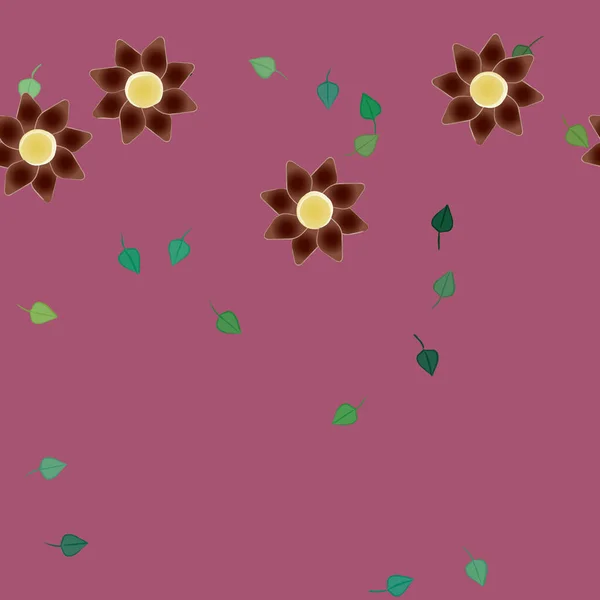 Flores Abstractas Con Hojas Verdes Patrón Sin Costura Ilustración Vectorial — Archivo Imágenes Vectoriales