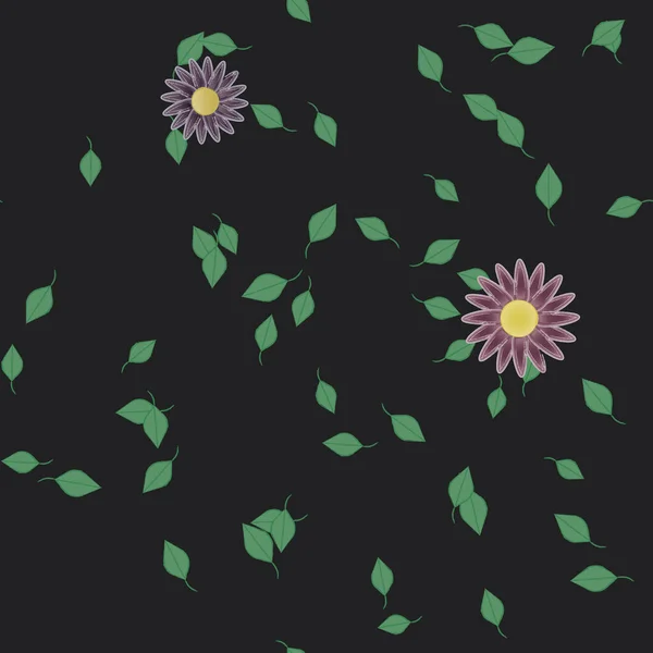 Flores Abstractas Con Hojas Verdes Patrón Sin Costura Ilustración Vectorial — Vector de stock