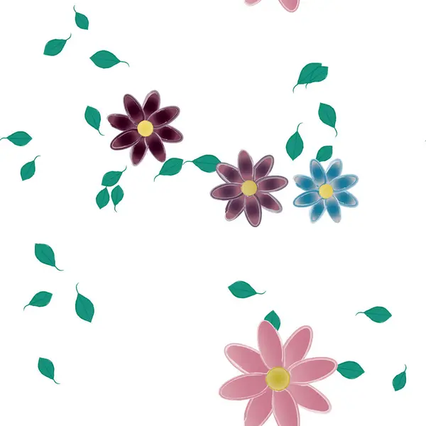 Fleurs Abstraites Avec Des Feuilles Vertes Motif Sans Couture Illustration — Image vectorielle