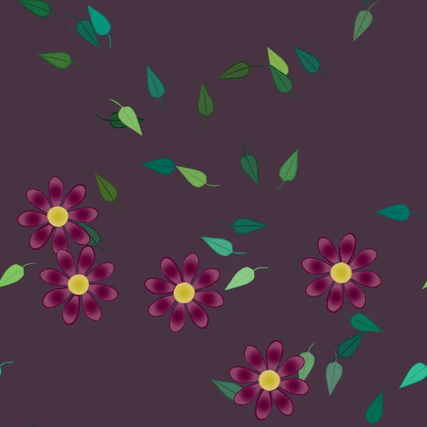 Flores Abstractas Con Hojas Verdes Patrón Sin Costura Ilustración Vectorial — Vector de stock