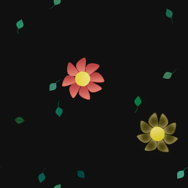 Flores Abstractas Con Hojas Verdes Patrón Sin Costura Ilustración Vectorial — Vector de stock