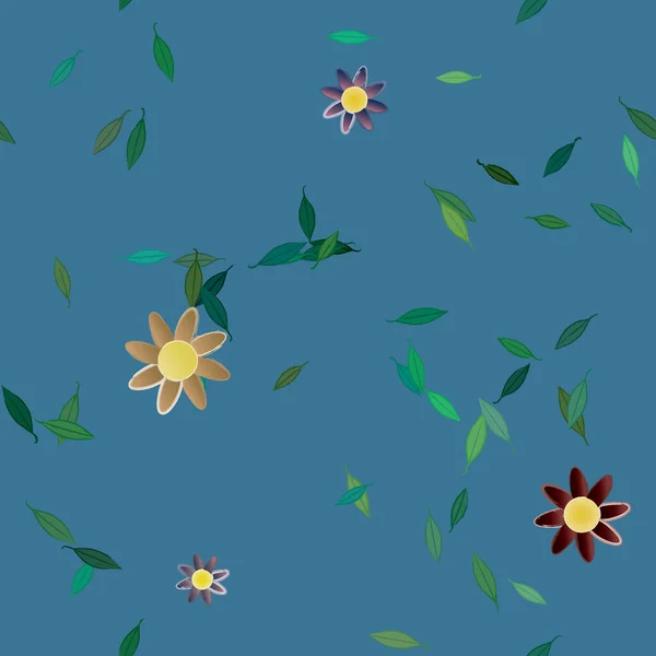 Fleurs Abstraites Avec Des Feuilles Vertes Motif Sans Couture Illustration — Image vectorielle