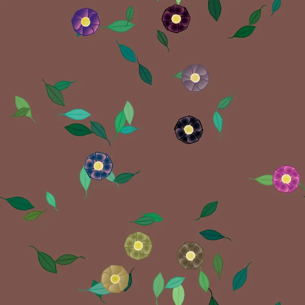 Fleurs Abstraites Avec Des Feuilles Vertes Motif Sans Couture Illustration — Image vectorielle