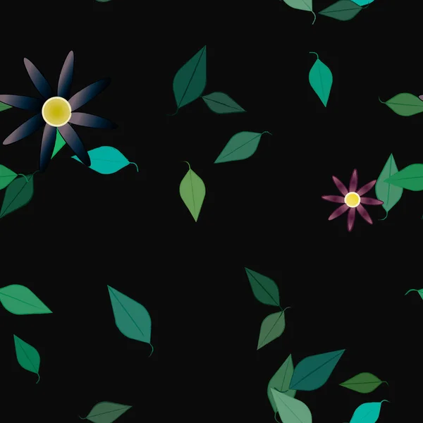 Fleurs Abstraites Avec Des Feuilles Vertes Motif Sans Couture Illustration — Image vectorielle