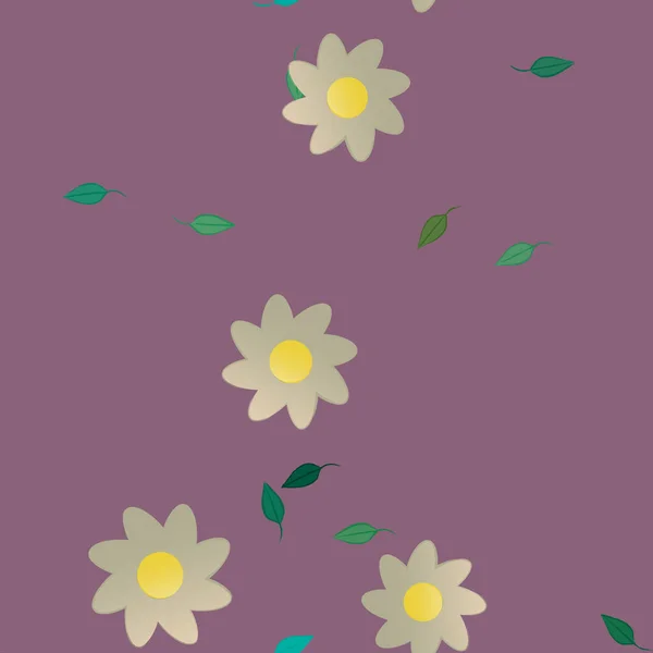 Flores Abstractas Con Hojas Verdes Patrón Sin Costura Ilustración Vectorial — Vector de stock