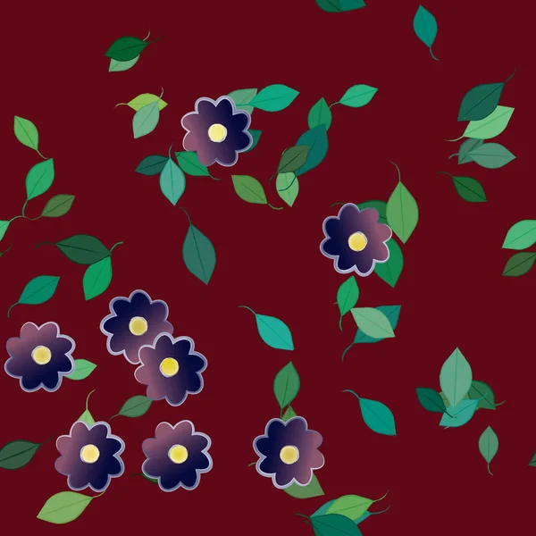 Fleurs Abstraites Avec Des Feuilles Vertes Motif Sans Couture Illustration — Image vectorielle