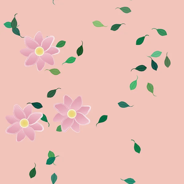 Fleurs Abstraites Avec Des Feuilles Vertes Motif Sans Couture Illustration — Image vectorielle