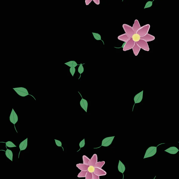 Flores Abstractas Con Hojas Verdes Patrón Sin Costura Ilustración Vectorial — Vector de stock