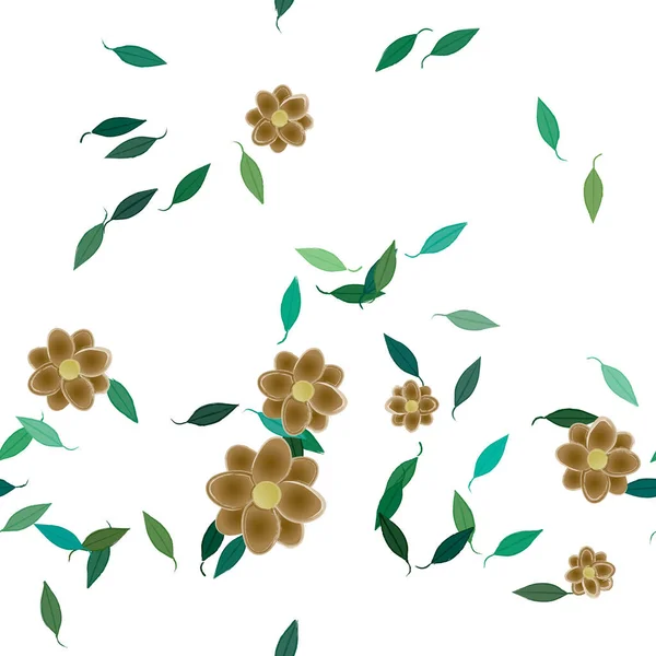 Abstract Flowers Green Leaves Seamless Pattern Vector Illustration — Stock Vector