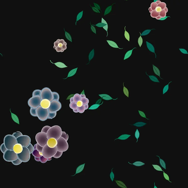 Fleurs Abstraites Avec Des Feuilles Vertes Motif Sans Couture Illustration — Image vectorielle