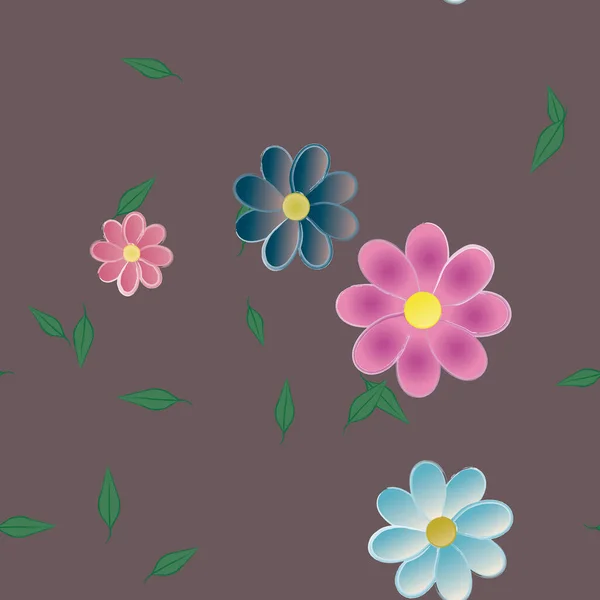 Flores Con Hojas Fondo Sin Costuras Ilustración Vectorial — Archivo Imágenes Vectoriales