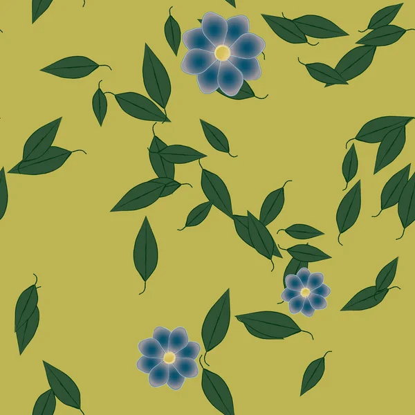 Fleurs Abstraites Avec Des Feuilles Vertes Motif Sans Couture Illustration — Image vectorielle