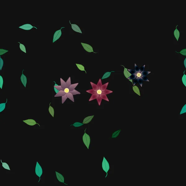 Fleurs Abstraites Avec Des Feuilles Vertes Motif Sans Couture Illustration — Image vectorielle