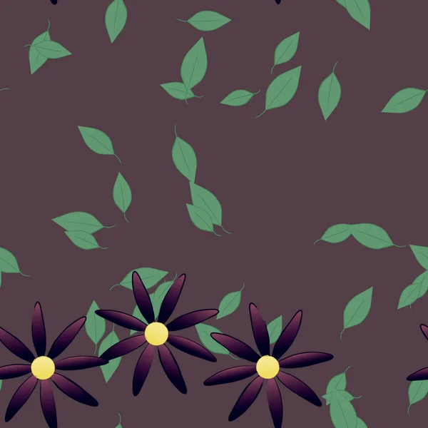 Flores Abstractas Con Hojas Verdes Patrón Sin Costura Ilustración Vectorial — Vector de stock