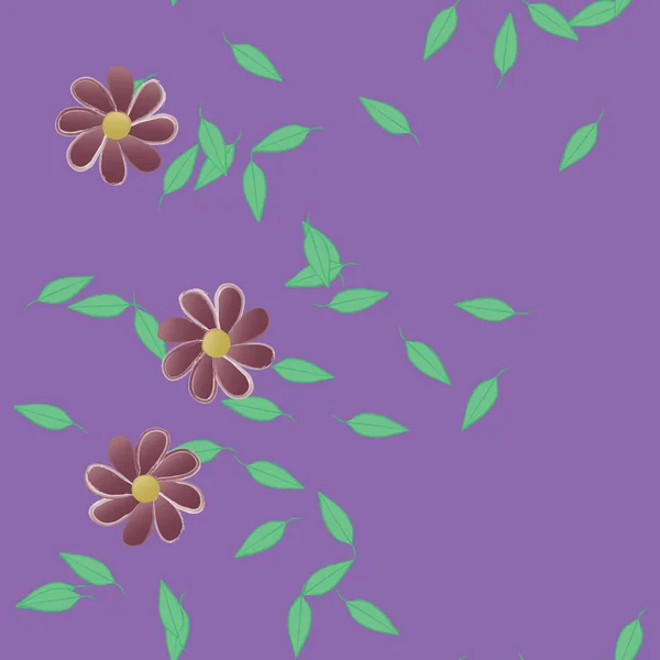 Flores Abstractas Con Hojas Verdes Patrón Sin Costura Ilustración Vectorial — Vector de stock