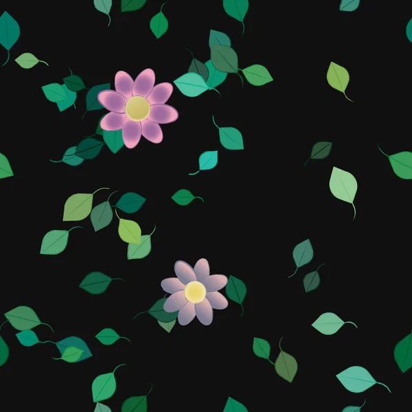 Fleurs Abstraites Avec Des Feuilles Vertes Motif Sans Couture Illustration — Image vectorielle