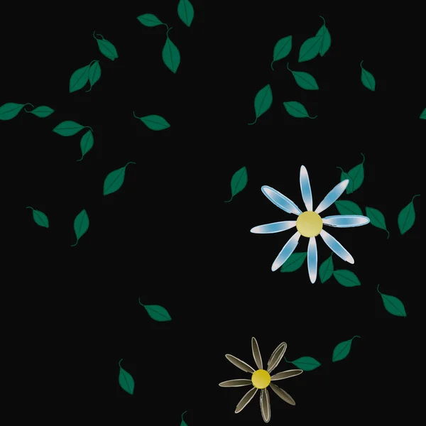 Fleurs Abstraites Avec Des Feuilles Vertes Motif Sans Couture Illustration — Image vectorielle