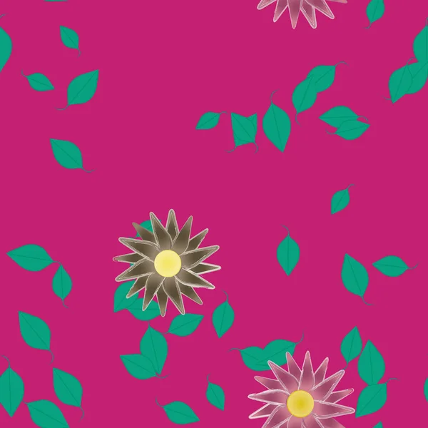 Flores Abstractas Con Hojas Verdes Patrón Sin Costura Ilustración Vectorial — Vector de stock