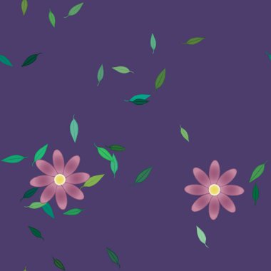 Yeşil yapraklı soyut çiçekler pürüzsüz desen, vektör çizimi