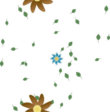 Yeşil yapraklı soyut çiçekler pürüzsüz desen, vektör çizimi