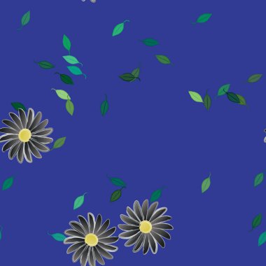 Yeşil yapraklı soyut çiçekler pürüzsüz desen, vektör çizimi