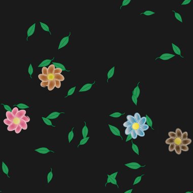 Yeşil yapraklı soyut çiçekler pürüzsüz desen, vektör çizimi