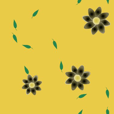 Yeşil yapraklı soyut çiçekler pürüzsüz desen, vektör çizimi