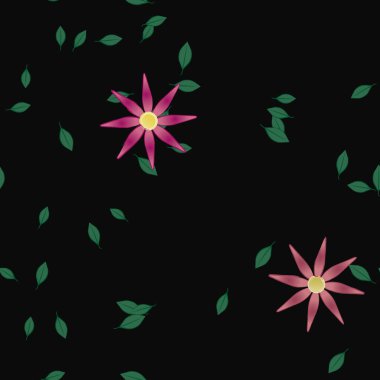 Yeşil yapraklı soyut çiçekler pürüzsüz desen, vektör çizimi