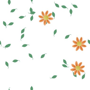 Yeşil yapraklı soyut çiçekler pürüzsüz desen, vektör çizimi
