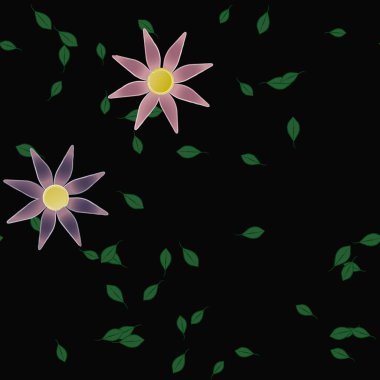 Yeşil yapraklı soyut çiçekler pürüzsüz desen, vektör çizimi