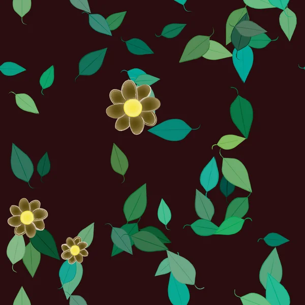 Fleurs Abstraites Avec Des Feuilles Vertes Motif Sans Couture Illustration — Image vectorielle