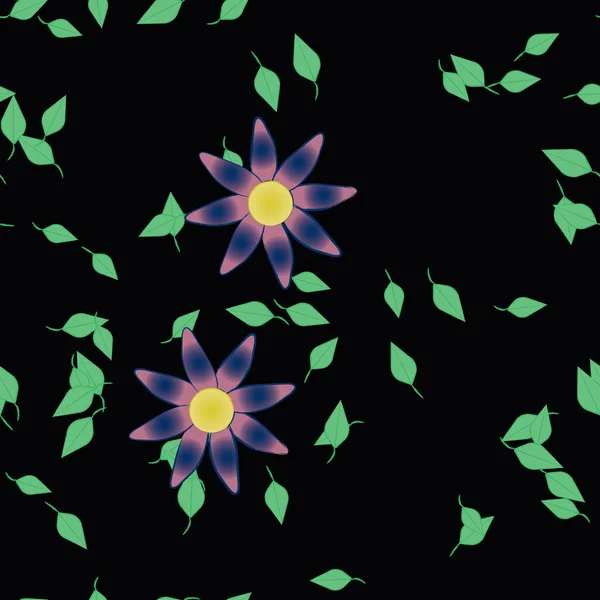 Fleurs Abstraites Avec Des Feuilles Vertes Motif Sans Couture Illustration — Image vectorielle