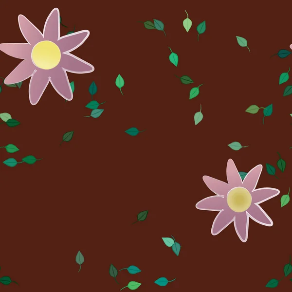 Fleurs Abstraites Avec Des Feuilles Vertes Motif Sans Couture Illustration — Image vectorielle