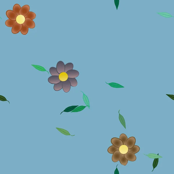 Flores Abstractas Con Hojas Verdes Patrón Sin Costura Ilustración Vectorial — Vector de stock