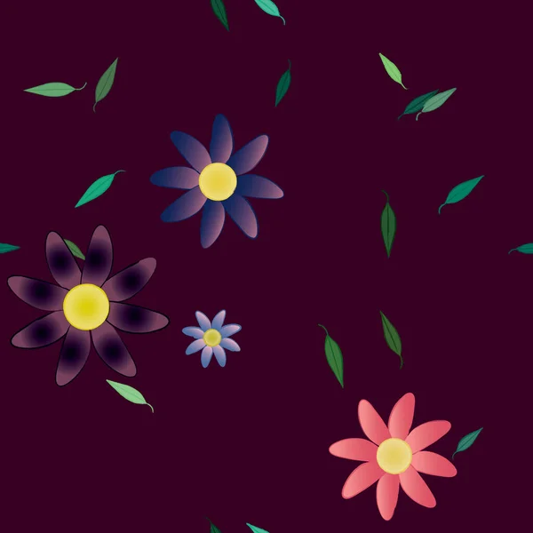 Flores Abstractas Con Hojas Verdes Patrón Sin Costura Ilustración Vectorial — Vector de stock