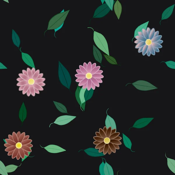 Flores Abstractas Con Hojas Verdes Patrón Sin Costura Ilustración Vectorial — Vector de stock