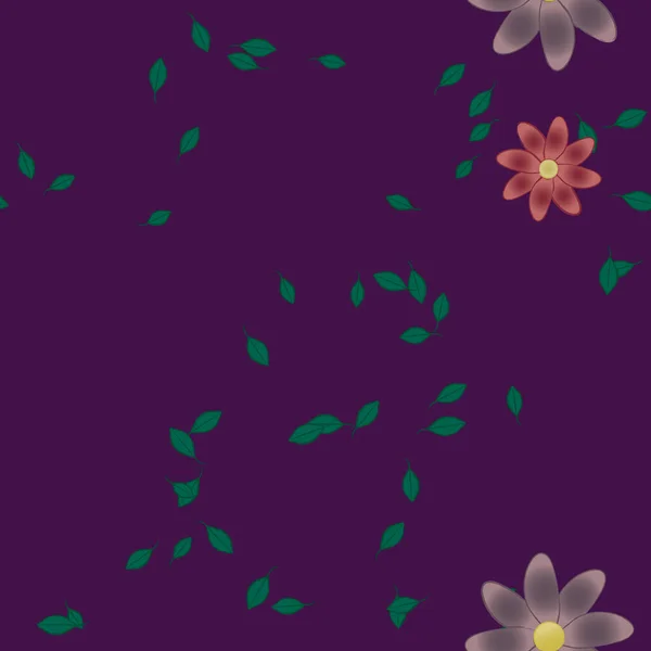 Flores Abstractas Con Hojas Verdes Patrón Sin Costura Ilustración Vectorial — Vector de stock