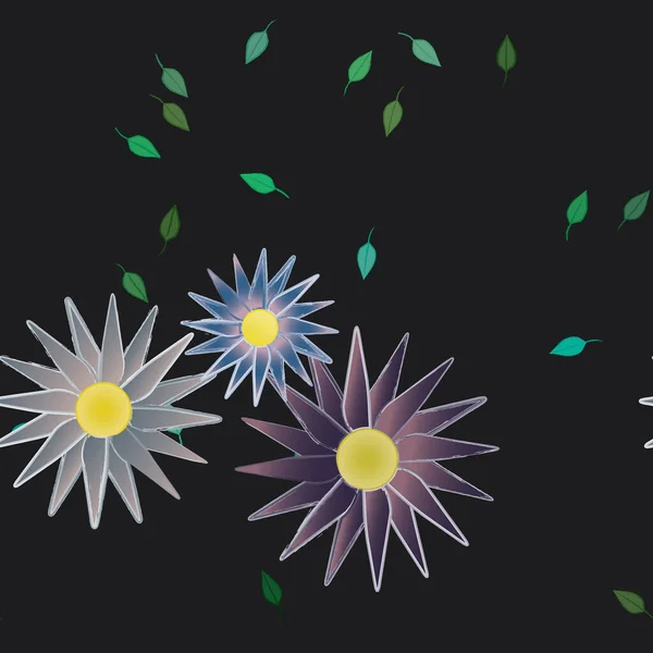 Flores Abstractas Con Hojas Verdes Patrón Sin Costura Ilustración Vectorial — Archivo Imágenes Vectoriales