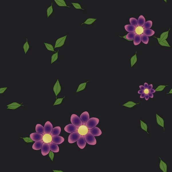 Flores Abstractas Con Hojas Verdes Patrón Sin Costura Ilustración Vectorial — Vector de stock