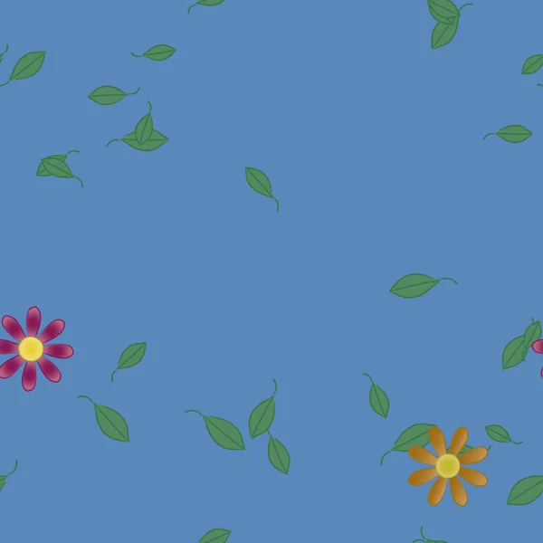 Flores Abstractas Con Hojas Verdes Patrón Sin Costura Ilustración Vectorial — Vector de stock