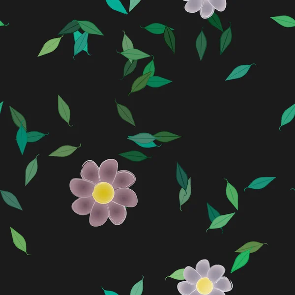 Fleurs Abstraites Avec Des Feuilles Vertes Motif Sans Couture Illustration — Image vectorielle