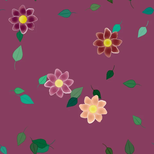 Fleurs Abstraites Avec Des Feuilles Vertes Motif Sans Couture Illustration — Image vectorielle