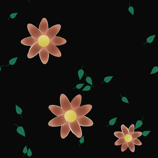 Flores Abstractas Con Hojas Verdes Patrón Sin Costura Ilustración Vectorial — Archivo Imágenes Vectoriales