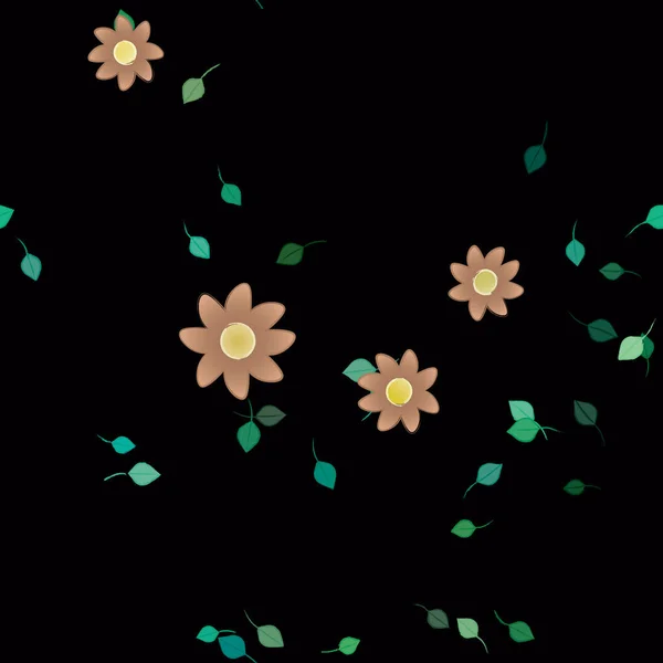 Abstrakta Blommor Med Gröna Blad Sömlös Mönster Vektor Illustration — Stock vektor