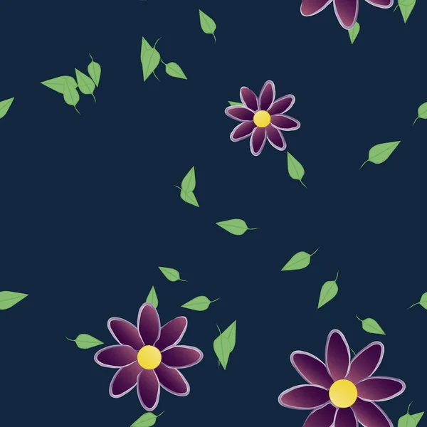 Flores Abstractas Con Hojas Verdes Patrón Sin Costura Ilustración Vectorial — Vector de stock